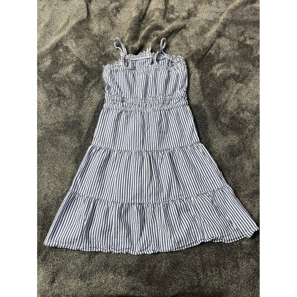Old Navy Girls Blue White Striped Tiered Sun Dress Smocked Waist Size S 6-7 - Picture 5 of 5